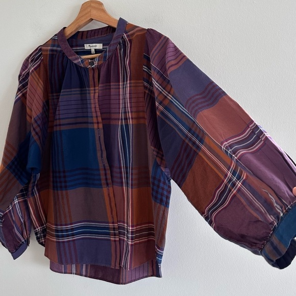 Madewell plaid crew neck button front dolman cut flannel shirt small - Picture 5 of 8